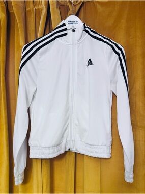 ADIDAS ESSENTIALS TRAINING JACKET, Zip-Up, white with Black Stripes XS